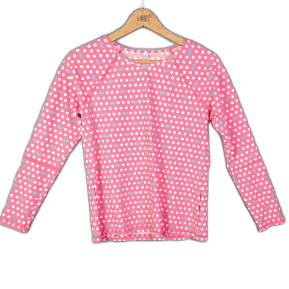 Vineyard Vines Girls Rash Guard Pink Polka Dot Whale Print L Lined